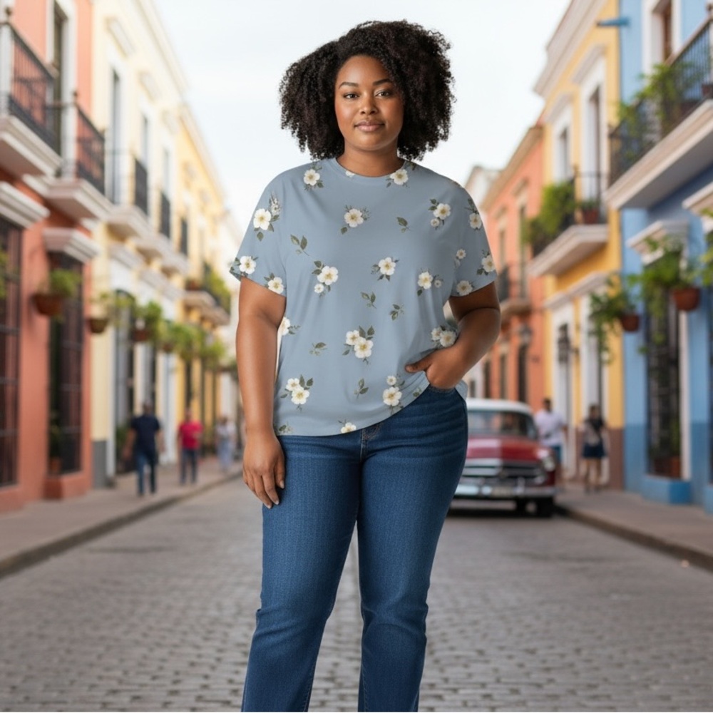LUNE Floralâ Print Round Neck Tee Graphic T Shirt